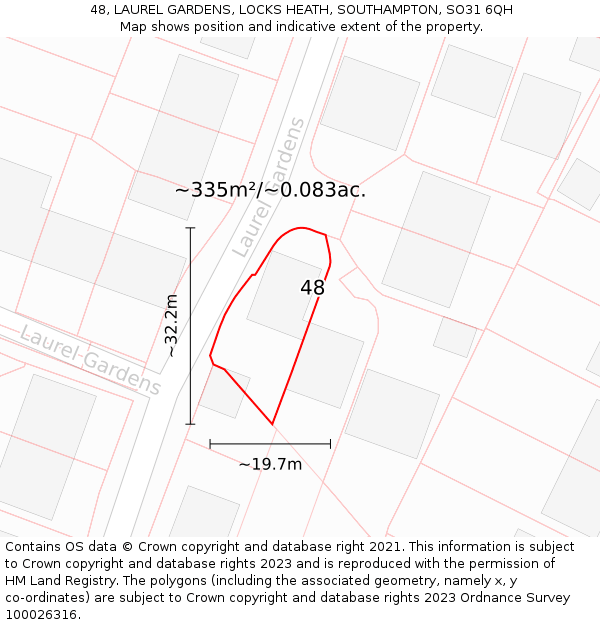 48, LAUREL GARDENS, LOCKS HEATH, SOUTHAMPTON, SO31 6QH: Plot and title map