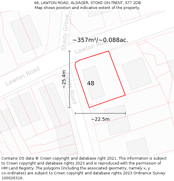 48, LAWTON ROAD, ALSAGER, STOKE-ON-TRENT, ST7 2DB: Plot and title map