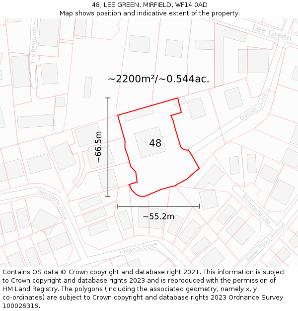 48, LEE GREEN, MIRFIELD, WF14 0AD: Plot and title map