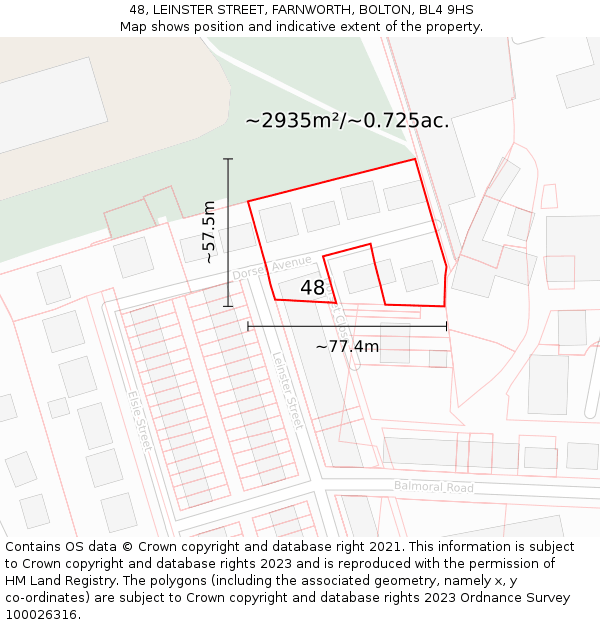 48, LEINSTER STREET, FARNWORTH, BOLTON, BL4 9HS: Plot and title map
