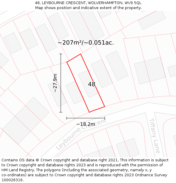 48, LEYBOURNE CRESCENT, WOLVERHAMPTON, WV9 5QL: Plot and title map