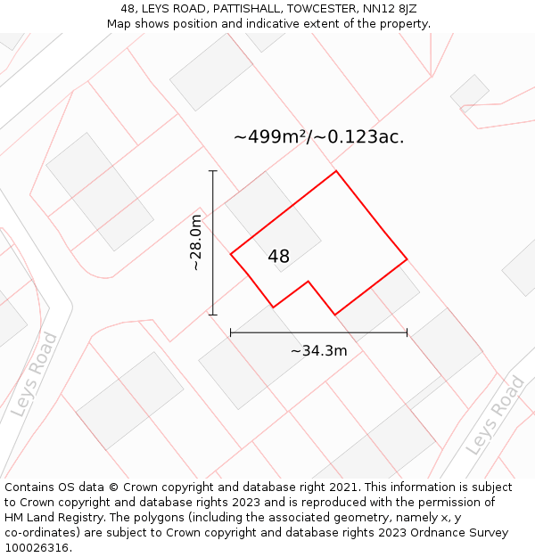 48, LEYS ROAD, PATTISHALL, TOWCESTER, NN12 8JZ: Plot and title map