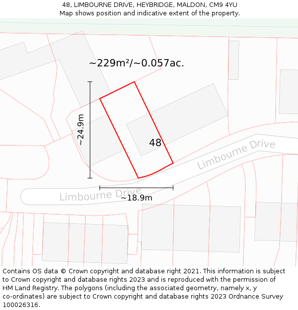 48, LIMBOURNE DRIVE, HEYBRIDGE, MALDON, CM9 4YU: Plot and title map