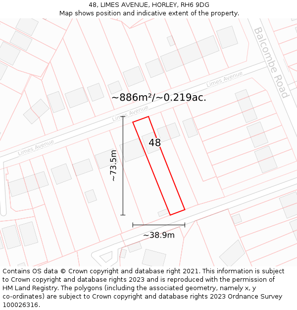 48, LIMES AVENUE, HORLEY, RH6 9DG: Plot and title map