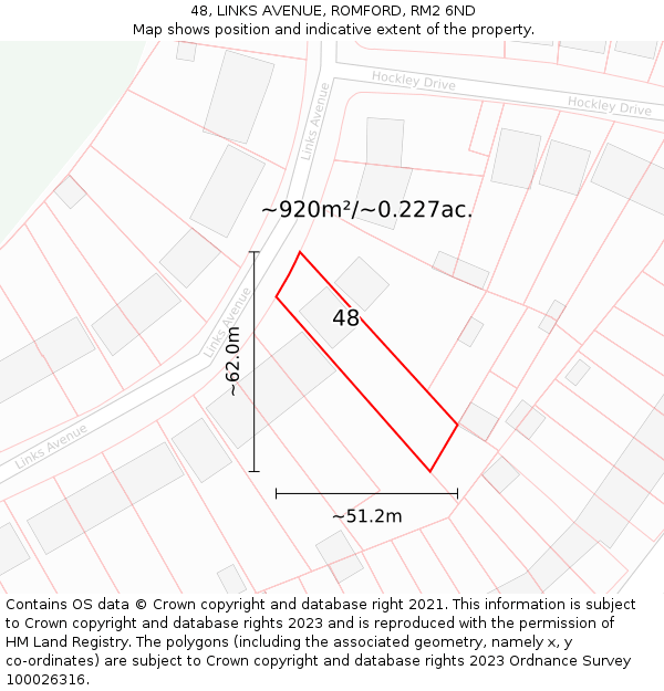 48, LINKS AVENUE, ROMFORD, RM2 6ND: Plot and title map