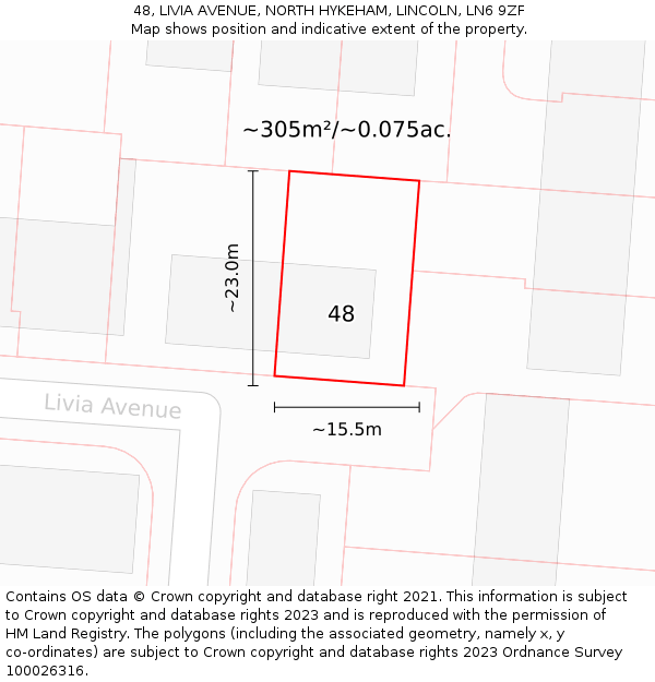 48, LIVIA AVENUE, NORTH HYKEHAM, LINCOLN, LN6 9ZF: Plot and title map