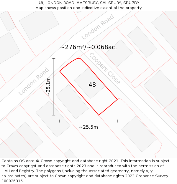 48, LONDON ROAD, AMESBURY, SALISBURY, SP4 7DY: Plot and title map
