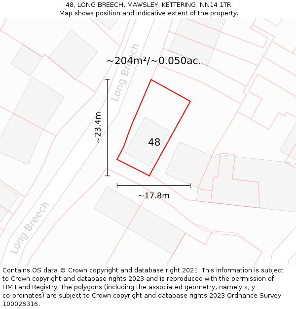 48, LONG BREECH, MAWSLEY, KETTERING, NN14 1TR: Plot and title map