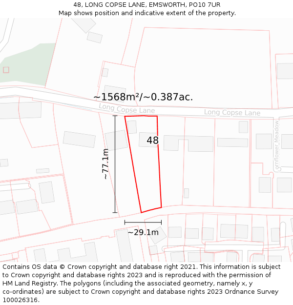 48, LONG COPSE LANE, EMSWORTH, PO10 7UR: Plot and title map