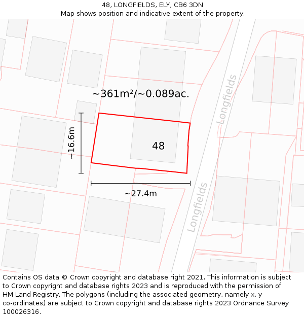 48, LONGFIELDS, ELY, CB6 3DN: Plot and title map