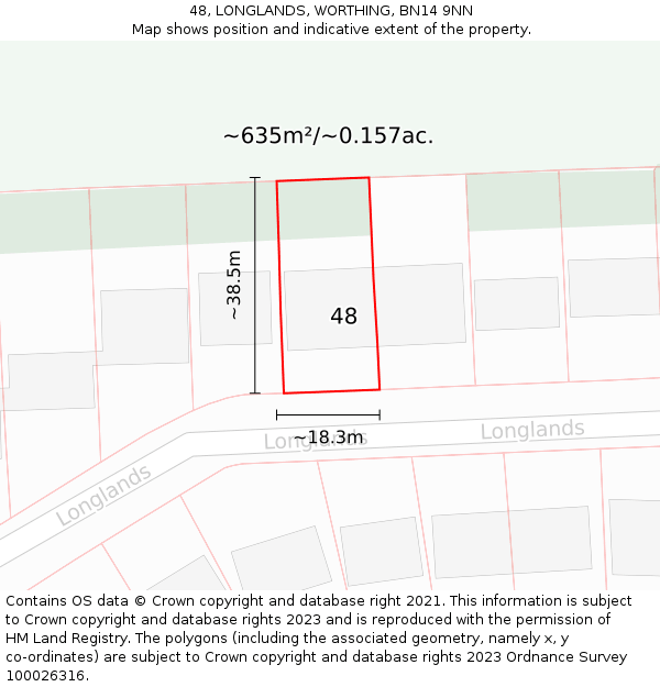 48, LONGLANDS, WORTHING, BN14 9NN: Plot and title map