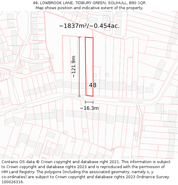 48, LOWBROOK LANE, TIDBURY GREEN, SOLIHULL, B90 1QR: Plot and title map