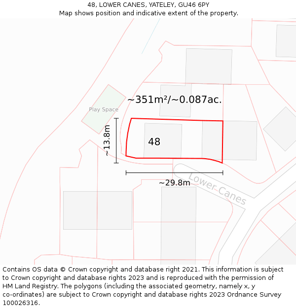 48, LOWER CANES, YATELEY, GU46 6PY: Plot and title map