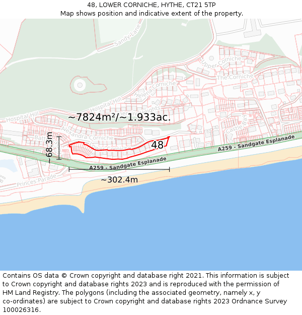 48, LOWER CORNICHE, HYTHE, CT21 5TP: Plot and title map
