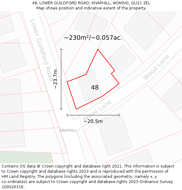 48, LOWER GUILDFORD ROAD, KNAPHILL, WOKING, GU21 2EL: Plot and title map