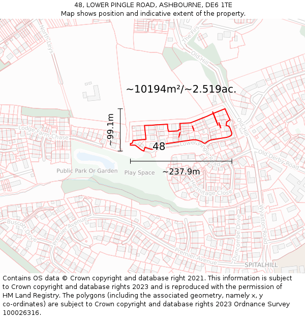 48, LOWER PINGLE ROAD, ASHBOURNE, DE6 1TE: Plot and title map