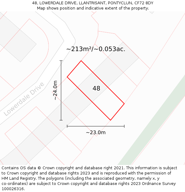 48, LOWERDALE DRIVE, LLANTRISANT, PONTYCLUN, CF72 8DY: Plot and title map