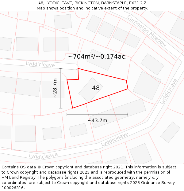48, LYDDICLEAVE, BICKINGTON, BARNSTAPLE, EX31 2JZ: Plot and title map