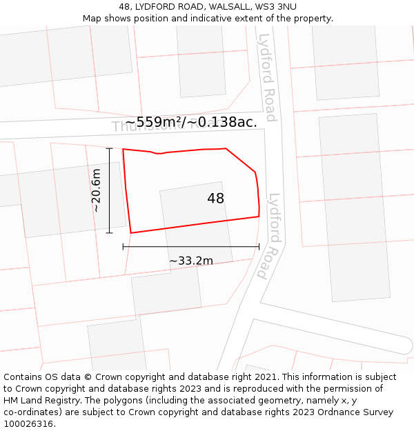 48, LYDFORD ROAD, WALSALL, WS3 3NU: Plot and title map