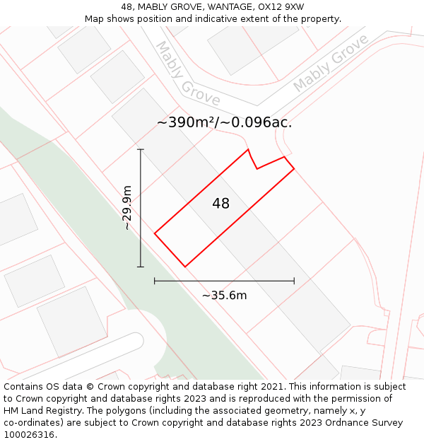 48, MABLY GROVE, WANTAGE, OX12 9XW: Plot and title map
