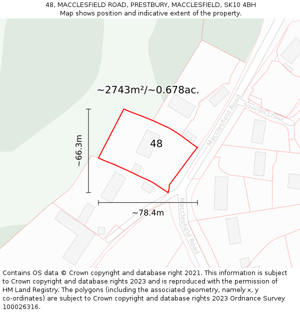 48, MACCLESFIELD ROAD, PRESTBURY, MACCLESFIELD, SK10 4BH: Plot and title map
