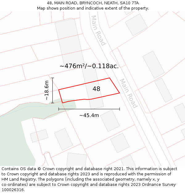 48, MAIN ROAD, BRYNCOCH, NEATH, SA10 7TA: Plot and title map