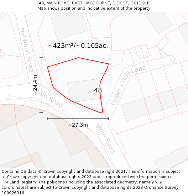 48, MAIN ROAD, EAST HAGBOURNE, DIDCOT, OX11 9LR: Plot and title map