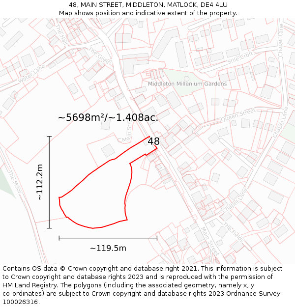 48, MAIN STREET, MIDDLETON, MATLOCK, DE4 4LU: Plot and title map