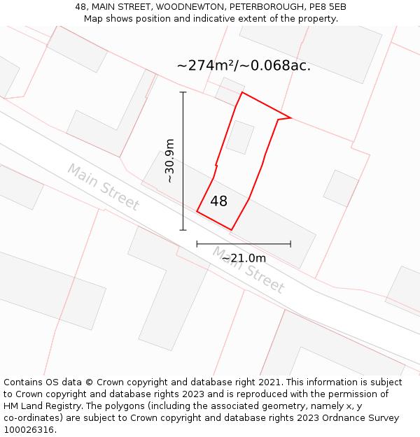 48, MAIN STREET, WOODNEWTON, PETERBOROUGH, PE8 5EB: Plot and title map