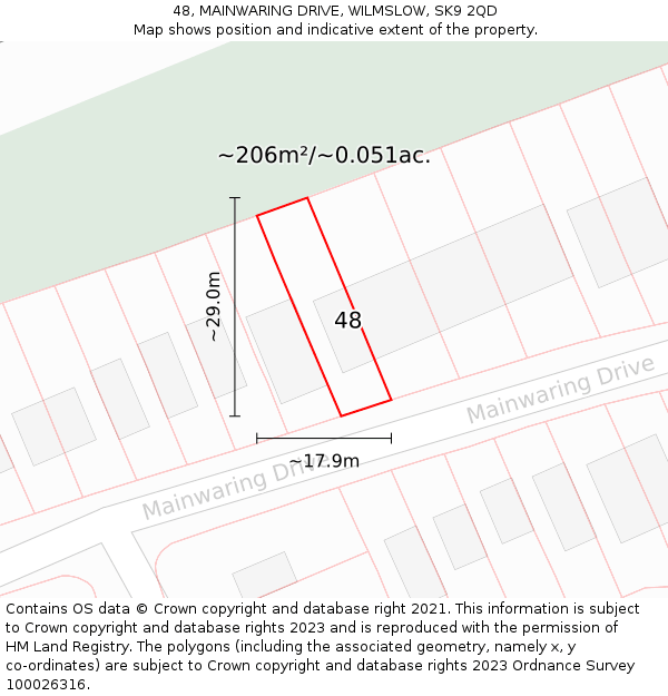 48, MAINWARING DRIVE, WILMSLOW, SK9 2QD: Plot and title map