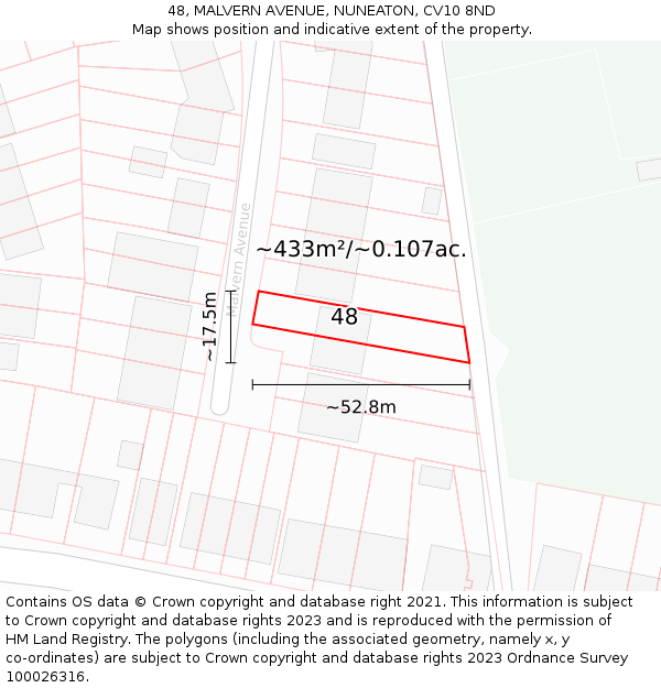 48, MALVERN AVENUE, NUNEATON, CV10 8ND: Plot and title map