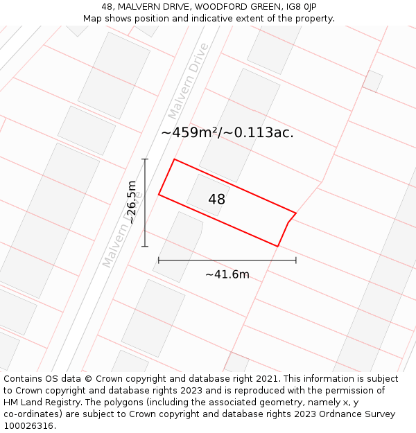 48, MALVERN DRIVE, WOODFORD GREEN, IG8 0JP: Plot and title map