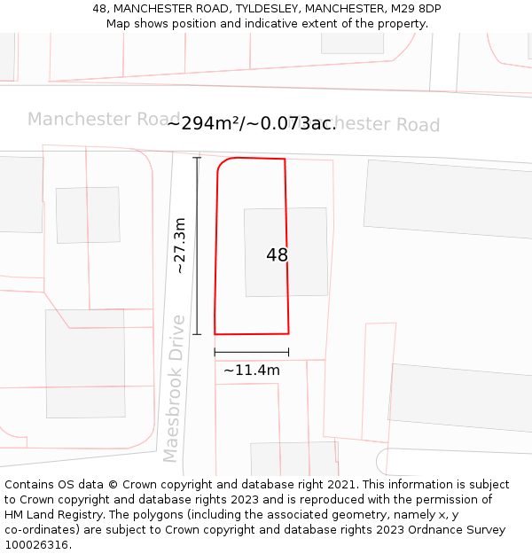48, MANCHESTER ROAD, TYLDESLEY, MANCHESTER, M29 8DP: Plot and title map