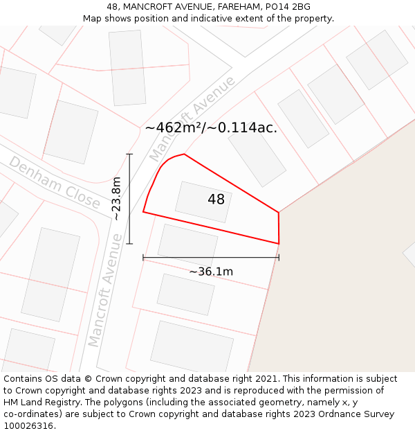 48, MANCROFT AVENUE, FAREHAM, PO14 2BG: Plot and title map