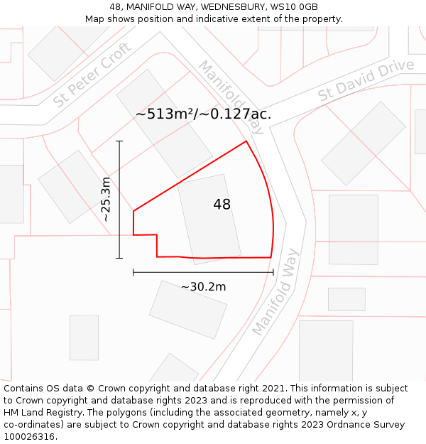 48, MANIFOLD WAY, WEDNESBURY, WS10 0GB: Plot and title map