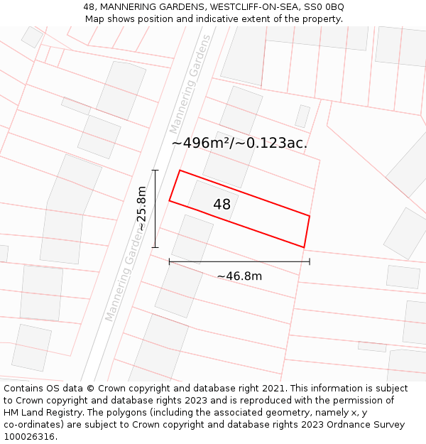 48, MANNERING GARDENS, WESTCLIFF-ON-SEA, SS0 0BQ: Plot and title map