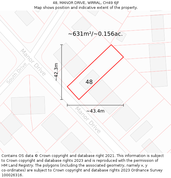 48, MANOR DRIVE, WIRRAL, CH49 6JF: Plot and title map