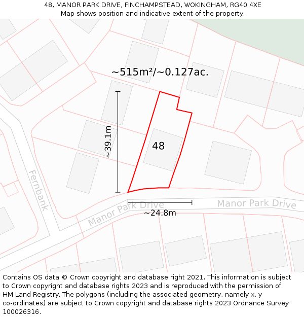 48, MANOR PARK DRIVE, FINCHAMPSTEAD, WOKINGHAM, RG40 4XE: Plot and title map