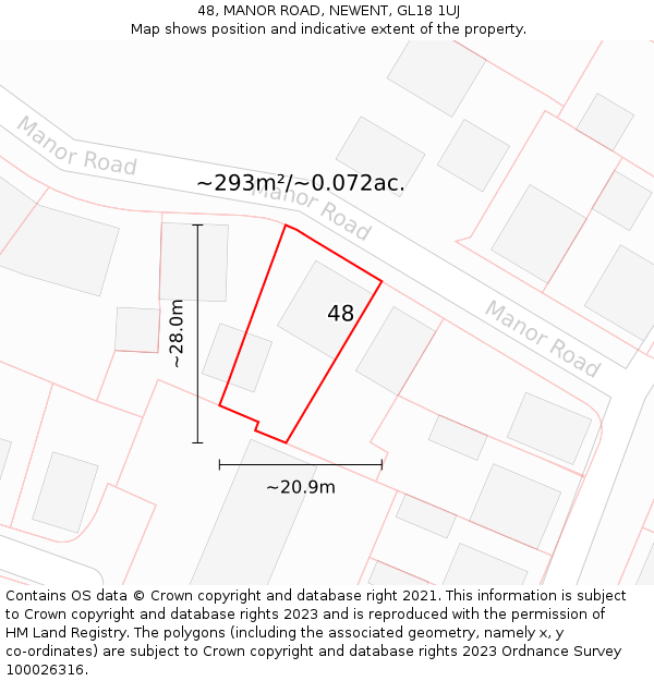 48, MANOR ROAD, NEWENT, GL18 1UJ: Plot and title map