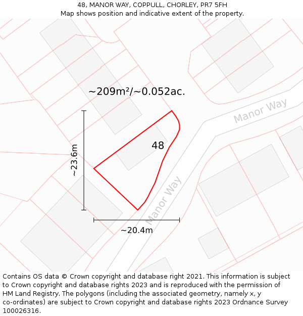 48, MANOR WAY, COPPULL, CHORLEY, PR7 5FH: Plot and title map