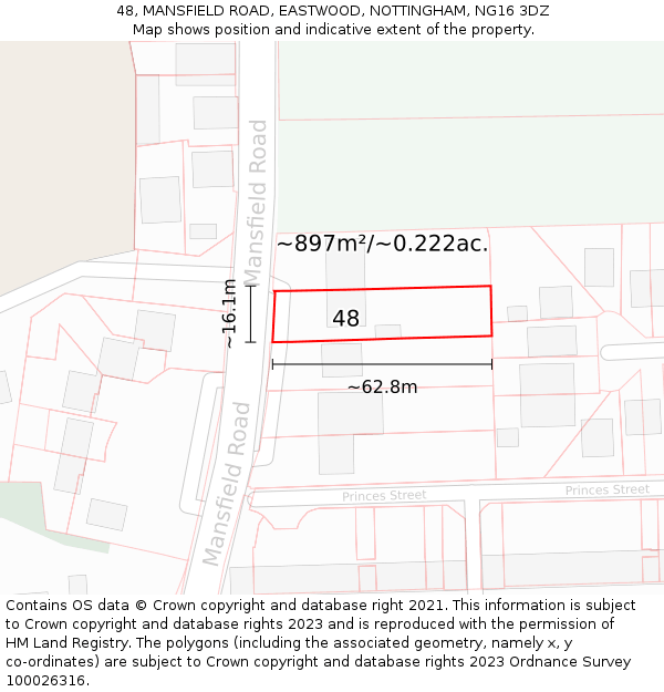 48, MANSFIELD ROAD, EASTWOOD, NOTTINGHAM, NG16 3DZ: Plot and title map