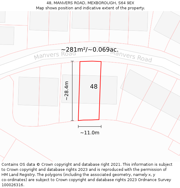 48, MANVERS ROAD, MEXBOROUGH, S64 9EX: Plot and title map