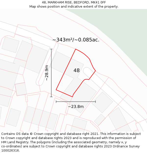 48, MARKHAM RISE, BEDFORD, MK41 0FF: Plot and title map