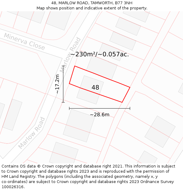 48, MARLOW ROAD, TAMWORTH, B77 3NH: Plot and title map