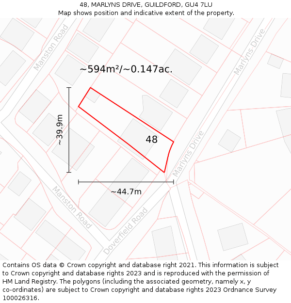 48, MARLYNS DRIVE, GUILDFORD, GU4 7LU: Plot and title map