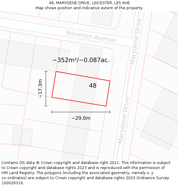 48, MARYDENE DRIVE, LEICESTER, LE5 6HE: Plot and title map