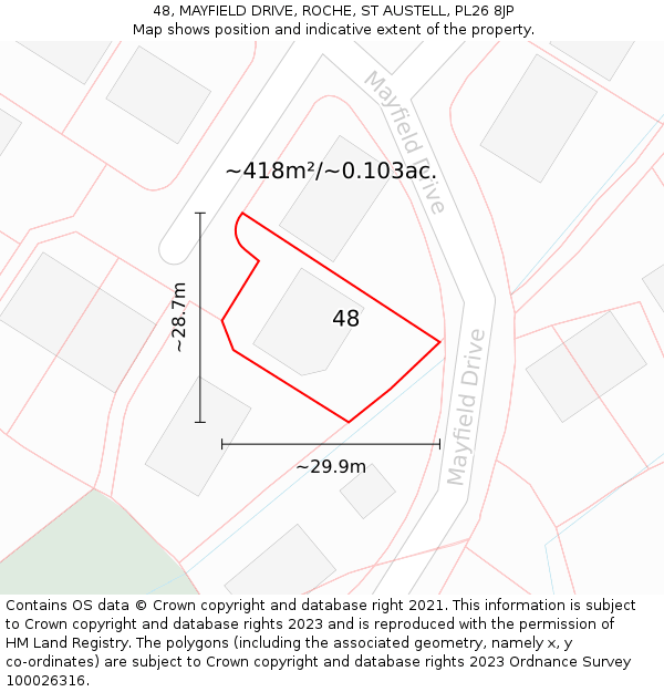 48, MAYFIELD DRIVE, ROCHE, ST AUSTELL, PL26 8JP: Plot and title map
