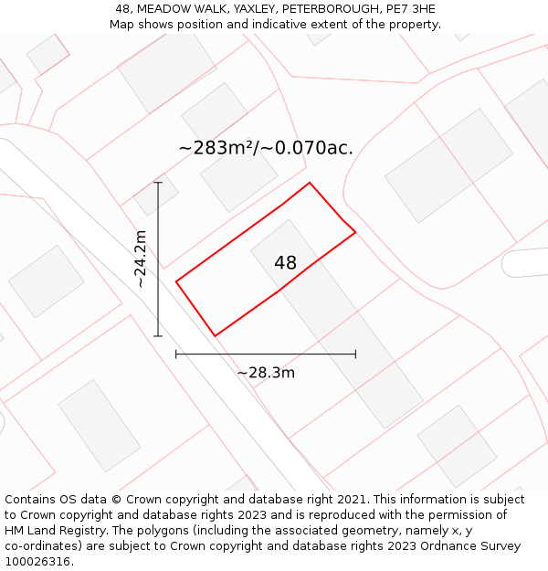 48, MEADOW WALK, YAXLEY, PETERBOROUGH, PE7 3HE: Plot and title map