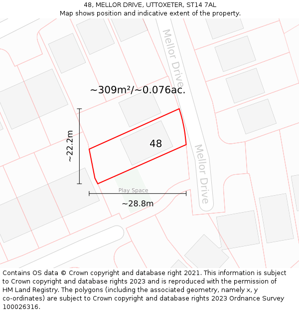 48, MELLOR DRIVE, UTTOXETER, ST14 7AL: Plot and title map