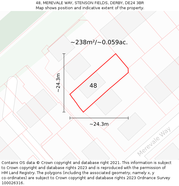48, MEREVALE WAY, STENSON FIELDS, DERBY, DE24 3BR: Plot and title map
